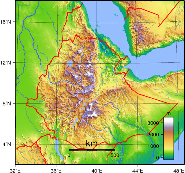 Landkarte Relief Topographie Äthiopien